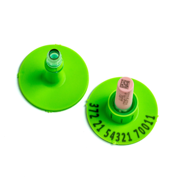 Green tissue sampling ear tag with sample vial